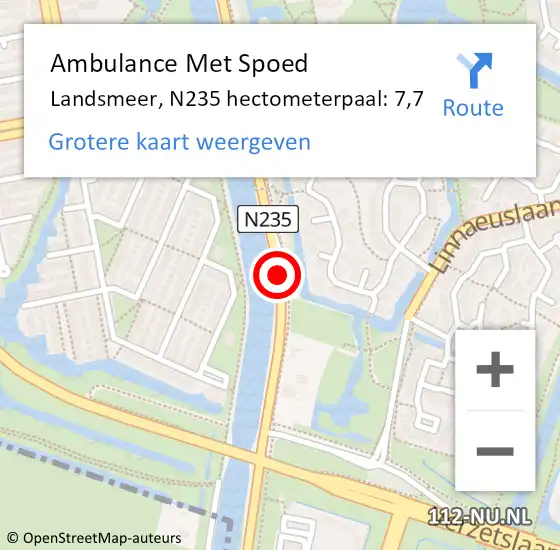 Locatie op kaart van de 112 melding: Ambulance Met Spoed Naar Landsmeer, N235 hectometerpaal: 7,7 op 29 november 2023 01:09