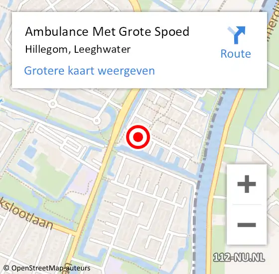 Locatie op kaart van de 112 melding: Ambulance Met Grote Spoed Naar Hillegom, Leeghwater op 29 november 2023 01:36