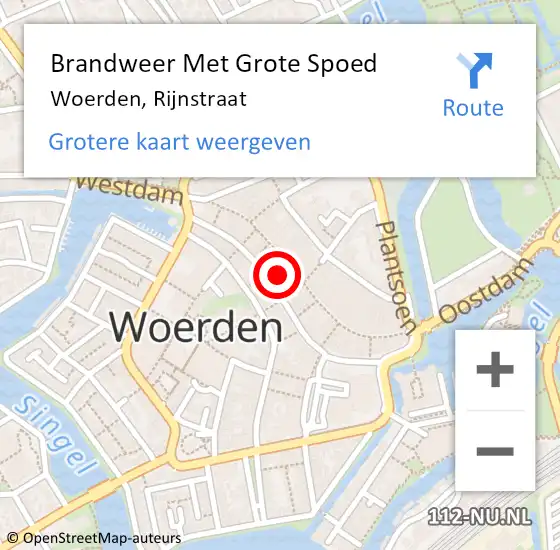 Locatie op kaart van de 112 melding: Brandweer Met Grote Spoed Naar Woerden, Rijnstraat op 29 november 2023 01:49