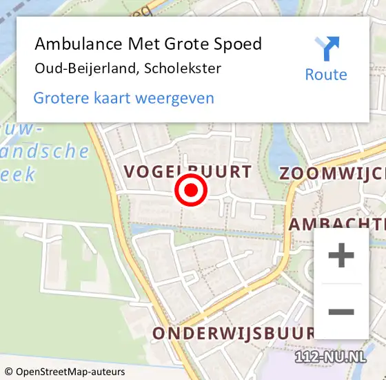 Locatie op kaart van de 112 melding: Ambulance Met Grote Spoed Naar Oud-Beijerland, Scholekster op 29 november 2023 02:12