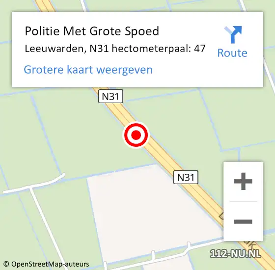Locatie op kaart van de 112 melding: Politie Met Grote Spoed Naar Leeuwarden, N31 hectometerpaal: 47 op 29 november 2023 04:11