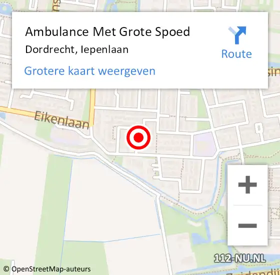 Locatie op kaart van de 112 melding: Ambulance Met Grote Spoed Naar Dordrecht, Iepenlaan op 29 november 2023 04:57