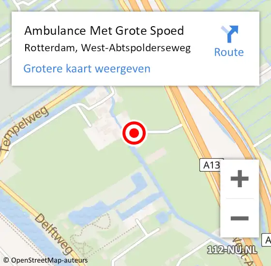 Locatie op kaart van de 112 melding: Ambulance Met Grote Spoed Naar Rotterdam, West-Abtspolderseweg op 29 november 2023 05:11