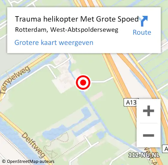 Locatie op kaart van de 112 melding: Trauma helikopter Met Grote Spoed Naar Rotterdam, West-Abtspolderseweg op 29 november 2023 05:14