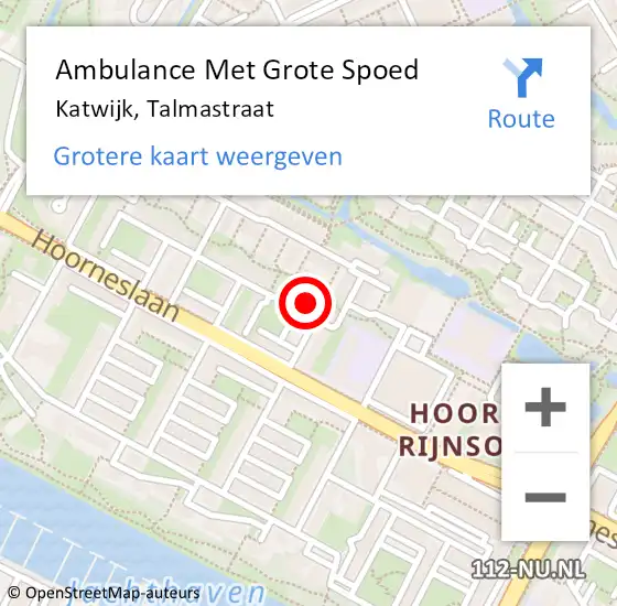 Locatie op kaart van de 112 melding: Ambulance Met Grote Spoed Naar Katwijk, Talmastraat op 29 november 2023 05:17