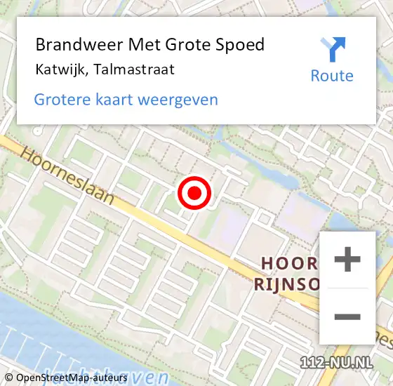 Locatie op kaart van de 112 melding: Brandweer Met Grote Spoed Naar Katwijk, Talmastraat op 29 november 2023 05:30