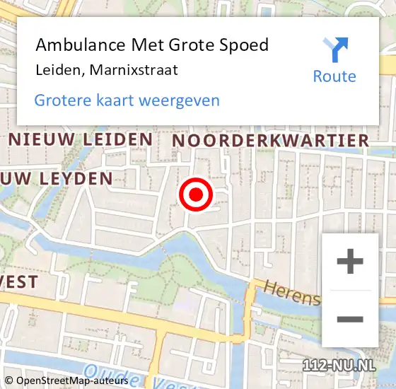 Locatie op kaart van de 112 melding: Ambulance Met Grote Spoed Naar Leiden, Marnixstraat op 29 november 2023 07:01