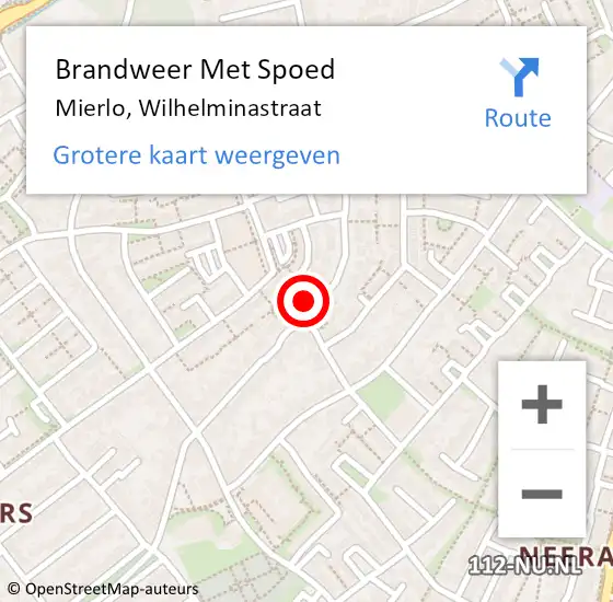 Locatie op kaart van de 112 melding: Brandweer Met Spoed Naar Mierlo, Wilhelminastraat op 29 november 2023 07:41