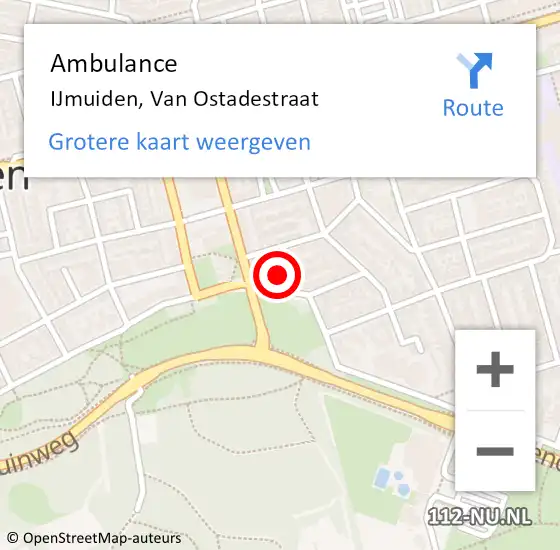 Locatie op kaart van de 112 melding: Ambulance IJmuiden, Van Ostadestraat op 29 november 2023 07:43