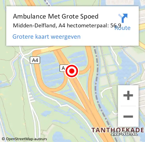 Locatie op kaart van de 112 melding: Ambulance Met Grote Spoed Naar Midden-Delfland, A4 hectometerpaal: 56,9 op 29 november 2023 07:56