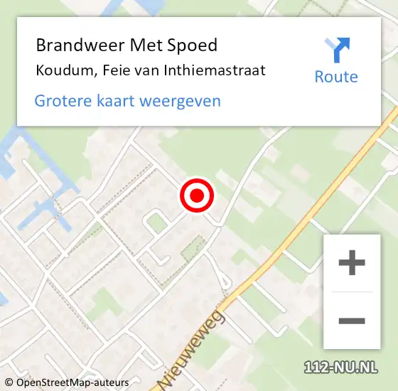 Locatie op kaart van de 112 melding: Brandweer Met Spoed Naar Koudum, Feie van Inthiemastraat op 29 november 2023 08:23