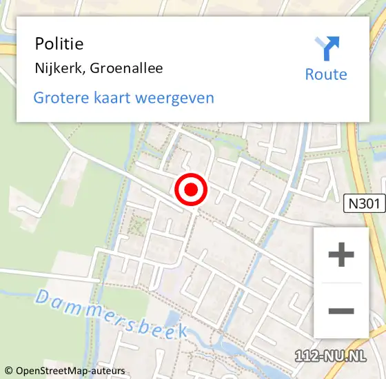 Locatie op kaart van de 112 melding: Politie Nijkerk, Groenallee op 29 november 2023 08:31