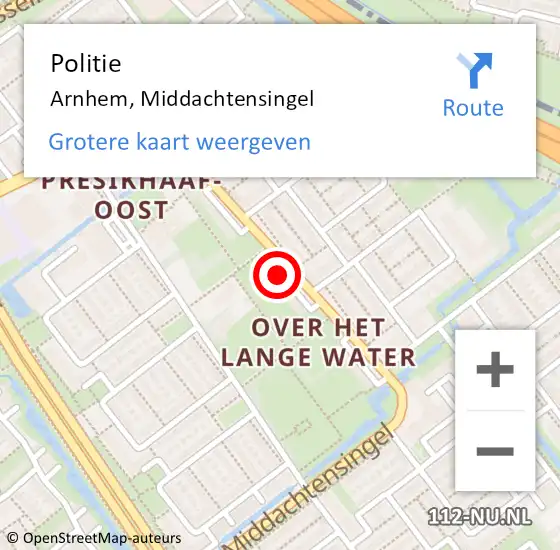 Locatie op kaart van de 112 melding: Politie Arnhem, Middachtensingel op 29 november 2023 08:46