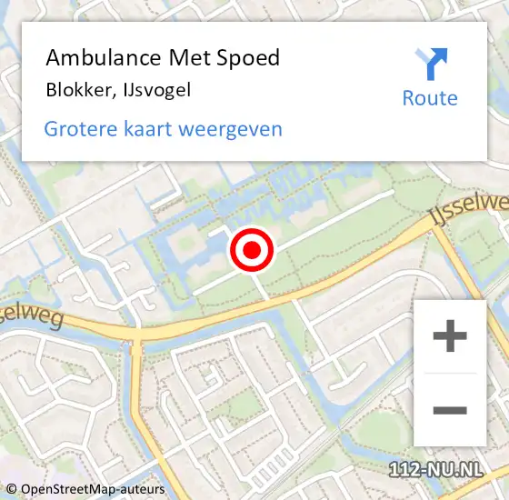 Locatie op kaart van de 112 melding: Ambulance Met Spoed Naar Blokker, IJsvogel op 29 november 2023 09:05