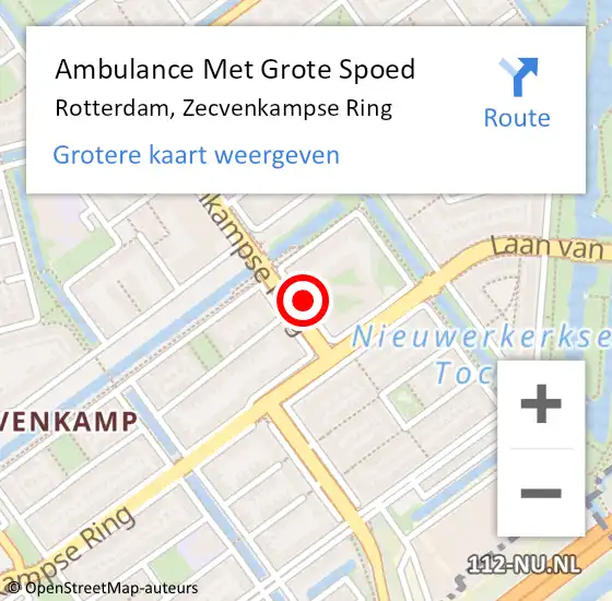 Locatie op kaart van de 112 melding: Ambulance Met Grote Spoed Naar Rotterdam, Zecvenkampse Ring op 16 september 2014 19:24