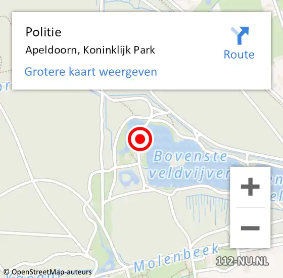 Locatie op kaart van de 112 melding: Politie Apeldoorn, Koninklijk Park op 29 november 2023 09:50