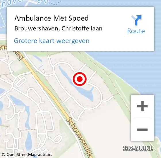 Locatie op kaart van de 112 melding: Ambulance Met Spoed Naar Brouwershaven, Christoffellaan op 16 september 2014 19:32