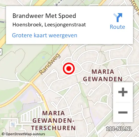 Locatie op kaart van de 112 melding: Brandweer Met Spoed Naar Hoensbroek, Leesjongenstraat op 29 november 2023 10:24