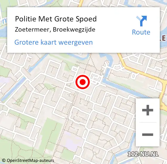 Locatie op kaart van de 112 melding: Politie Met Grote Spoed Naar Zoetermeer, Broekwegzijde op 29 november 2023 10:30