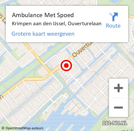 Locatie op kaart van de 112 melding: Ambulance Met Spoed Naar Krimpen aan den IJssel, Ouverturelaan op 29 november 2023 10:30