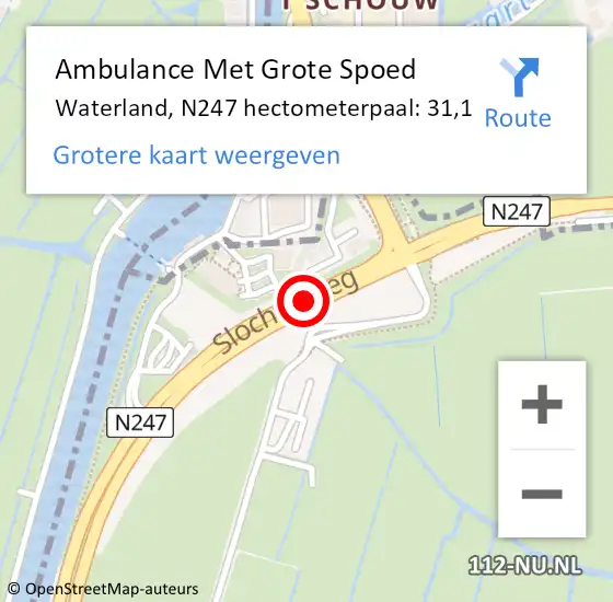 Locatie op kaart van de 112 melding: Ambulance Met Grote Spoed Naar Waterland, N247 hectometerpaal: 31,1 op 29 november 2023 11:14