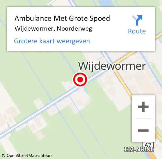 Locatie op kaart van de 112 melding: Ambulance Met Grote Spoed Naar Wijdewormer, Noorderweg op 29 november 2023 11:35