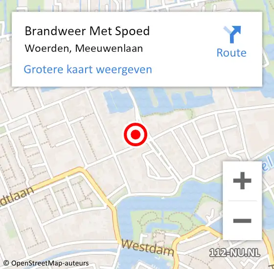 Locatie op kaart van de 112 melding: Brandweer Met Spoed Naar Woerden, Meeuwenlaan op 29 november 2023 11:41