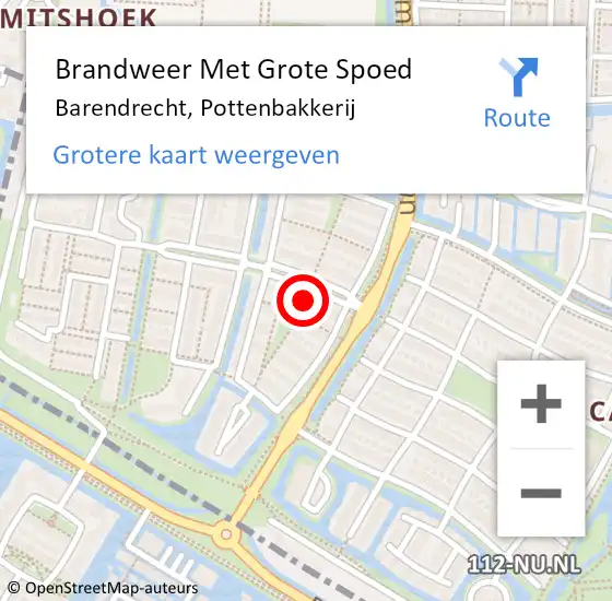 Locatie op kaart van de 112 melding: Brandweer Met Grote Spoed Naar Barendrecht, Pottenbakkerij op 29 november 2023 11:44