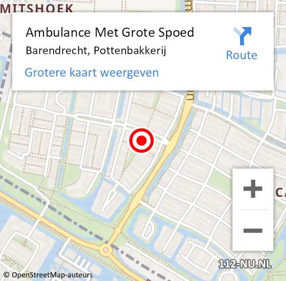 Locatie op kaart van de 112 melding: Ambulance Met Grote Spoed Naar Barendrecht, Pottenbakkerij op 29 november 2023 11:44