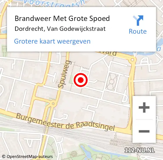 Locatie op kaart van de 112 melding: Brandweer Met Grote Spoed Naar Dordrecht, Van Godewijckstraat op 29 november 2023 11:46