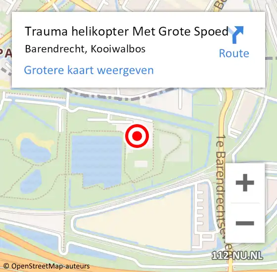 Locatie op kaart van de 112 melding: Trauma helikopter Met Grote Spoed Naar Barendrecht, Kooiwalbos op 29 november 2023 11:52