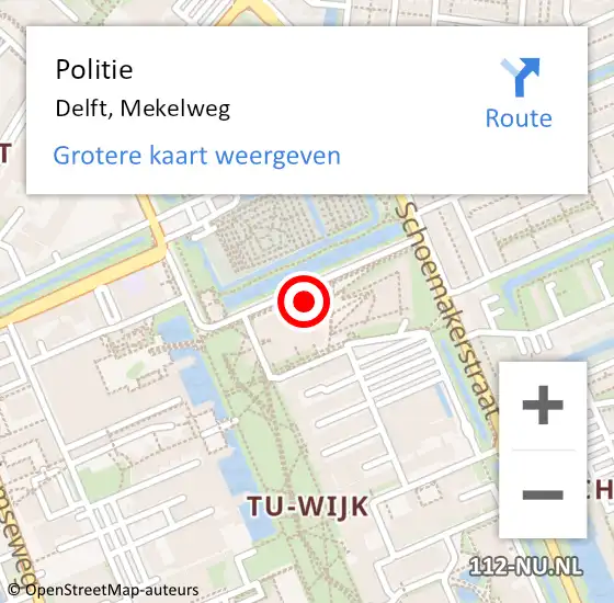 Locatie op kaart van de 112 melding: Politie Delft, Mekelweg op 29 november 2023 11:55