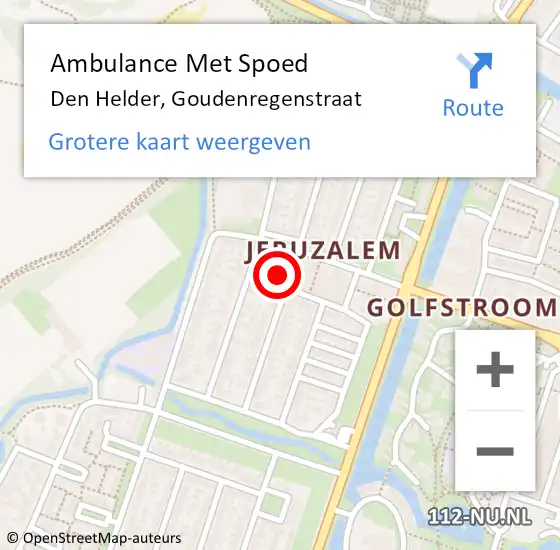 Locatie op kaart van de 112 melding: Ambulance Met Spoed Naar Den Helder, Goudenregenstraat op 29 november 2023 11:59