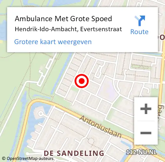 Locatie op kaart van de 112 melding: Ambulance Met Grote Spoed Naar Hendrik-Ido-Ambacht, Evertsenstraat op 29 november 2023 12:16