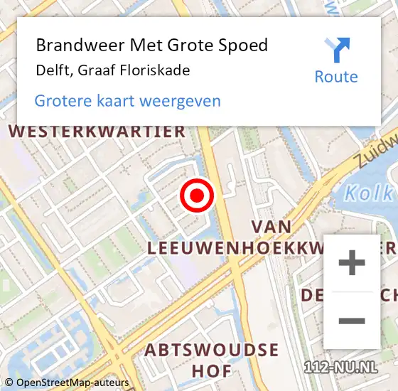 Locatie op kaart van de 112 melding: Brandweer Met Grote Spoed Naar Delft, Graaf Floriskade op 29 november 2023 12:37