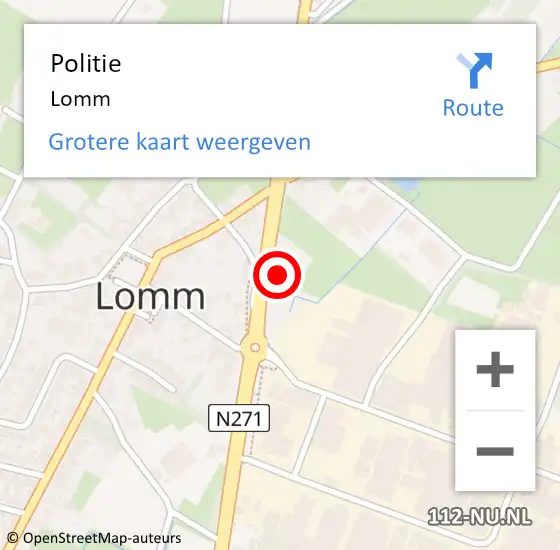 Locatie op kaart van de 112 melding: Politie Lomm op 29 november 2023 12:47
