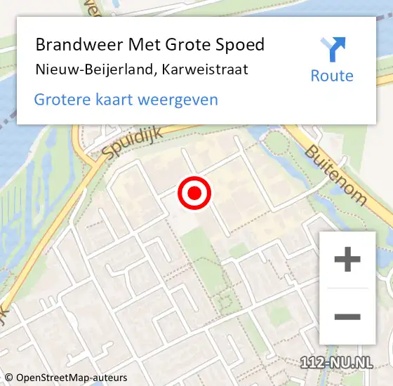 Locatie op kaart van de 112 melding: Brandweer Met Grote Spoed Naar Nieuw-Beijerland, Karweistraat op 29 november 2023 12:51