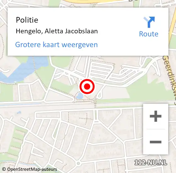Locatie op kaart van de 112 melding: Politie Hengelo, Aletta Jacobslaan op 29 november 2023 12:55