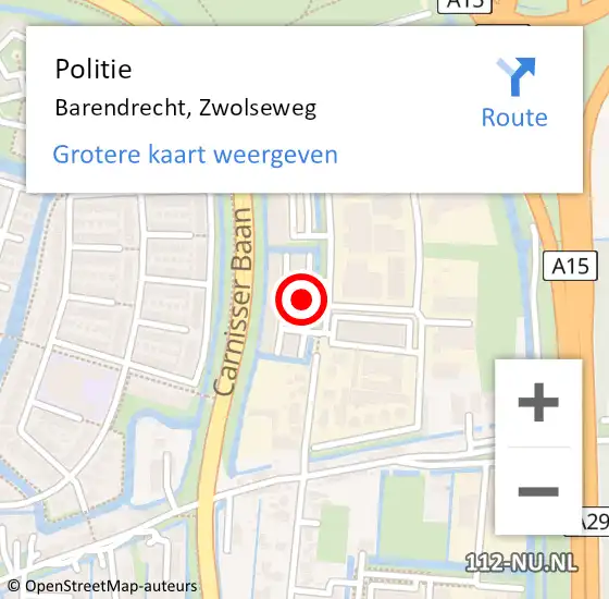 Locatie op kaart van de 112 melding: Politie Barendrecht, Zwolseweg op 29 november 2023 12:57