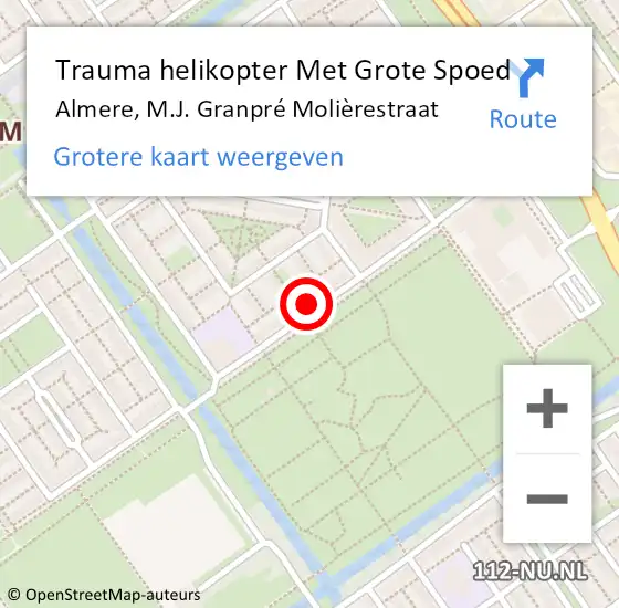 Locatie op kaart van de 112 melding: Trauma helikopter Met Grote Spoed Naar Almere, M.J. Granpré Molièrestraat op 29 november 2023 13:29