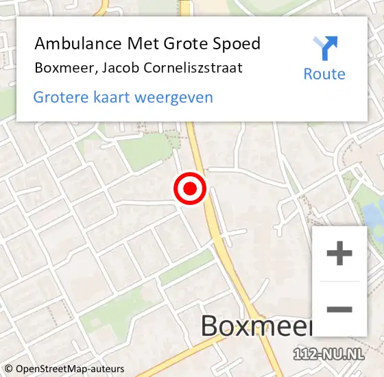 Locatie op kaart van de 112 melding: Ambulance Met Grote Spoed Naar Boxmeer, Jacob Corneliszstraat op 16 september 2014 20:08