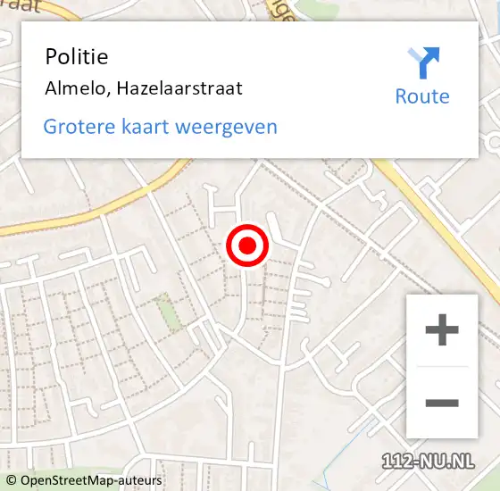 Locatie op kaart van de 112 melding: Politie Almelo, Hazelaarstraat op 29 november 2023 13:46