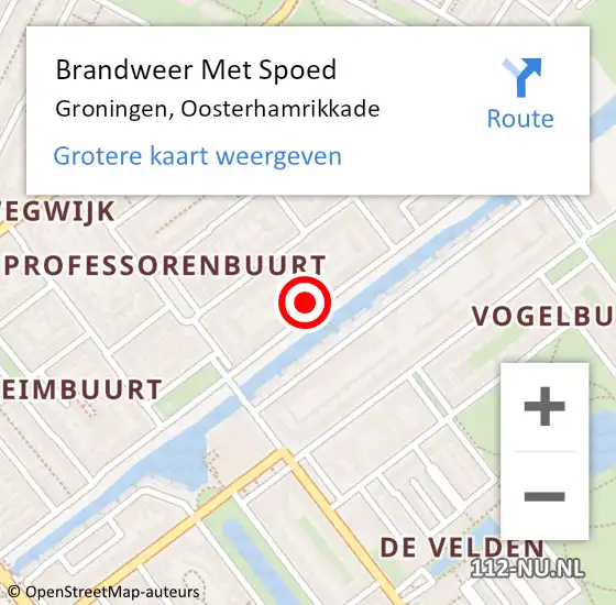 Locatie op kaart van de 112 melding: Brandweer Met Spoed Naar Groningen, Oosterhamrikkade op 29 november 2023 13:47