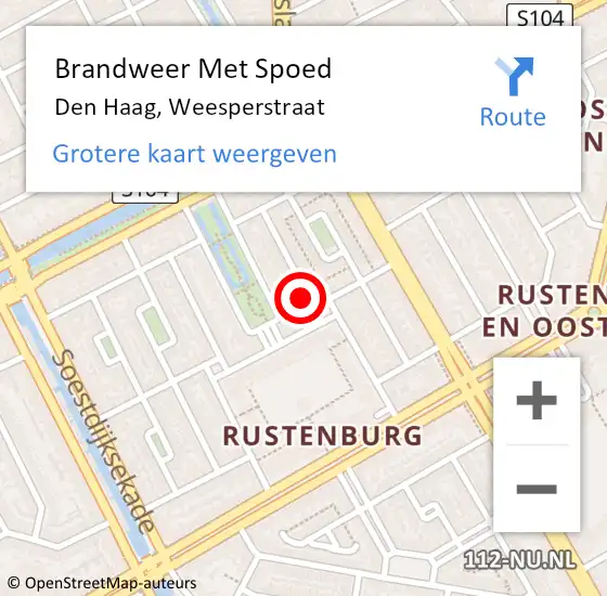 Locatie op kaart van de 112 melding: Brandweer Met Spoed Naar Den Haag, Weesperstraat op 29 november 2023 13:49
