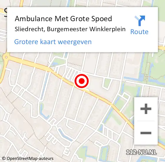 Locatie op kaart van de 112 melding: Ambulance Met Grote Spoed Naar Sliedrecht, Burgemeester Winklerplein op 29 november 2023 14:02