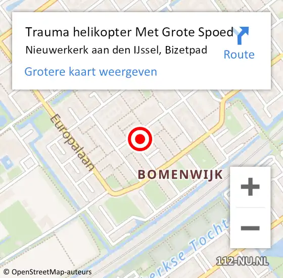 Locatie op kaart van de 112 melding: Trauma helikopter Met Grote Spoed Naar Nieuwerkerk aan den IJssel, Bizetpad op 29 november 2023 14:17