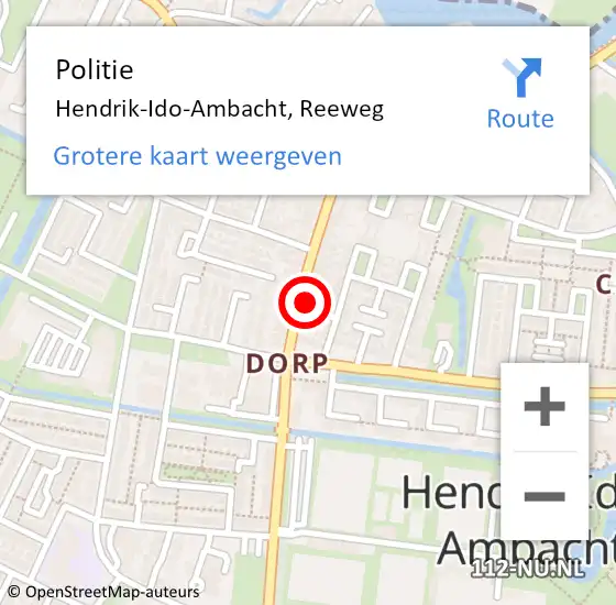 Locatie op kaart van de 112 melding: Politie Hendrik-Ido-Ambacht, Reeweg op 29 november 2023 14:32
