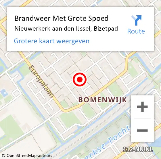 Locatie op kaart van de 112 melding: Brandweer Met Grote Spoed Naar Nieuwerkerk aan den IJssel, Bizetpad op 29 november 2023 14:36