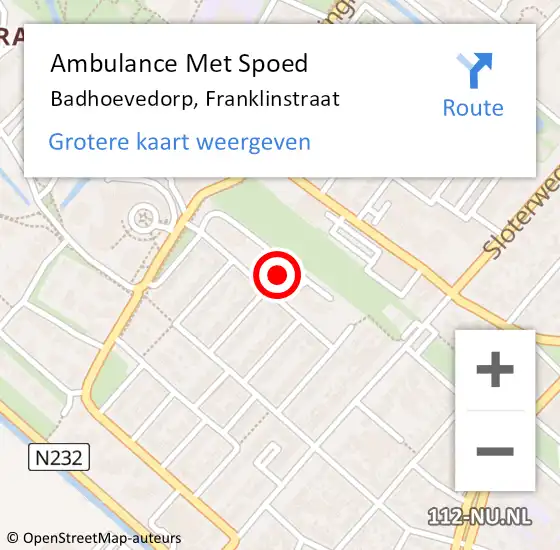 Locatie op kaart van de 112 melding: Ambulance Met Spoed Naar Badhoevedorp, Franklinstraat op 29 november 2023 14:41