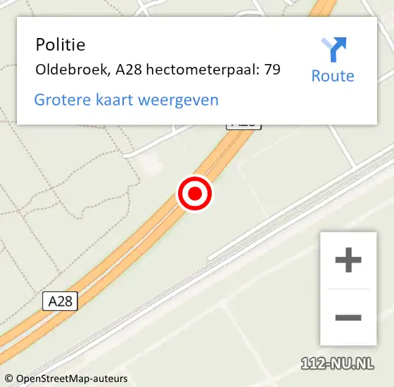 Locatie op kaart van de 112 melding: Politie Oldebroek, A28 hectometerpaal: 79 op 29 november 2023 15:06